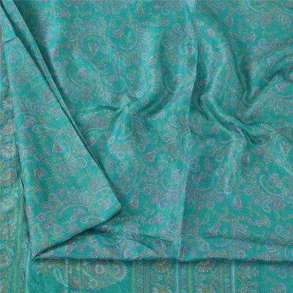 Sanskriti Vintage Sarees Indian Blue Pure Silk Printed Sari 5yd Craft Fabric