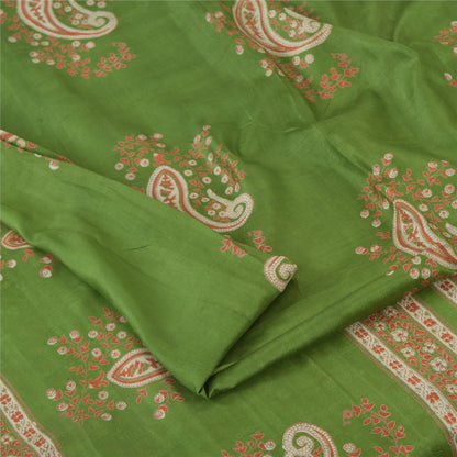 Sanskriti Vintage Sarees Green Indian Pure Silk Printed Sari 6yd Craft Fabric