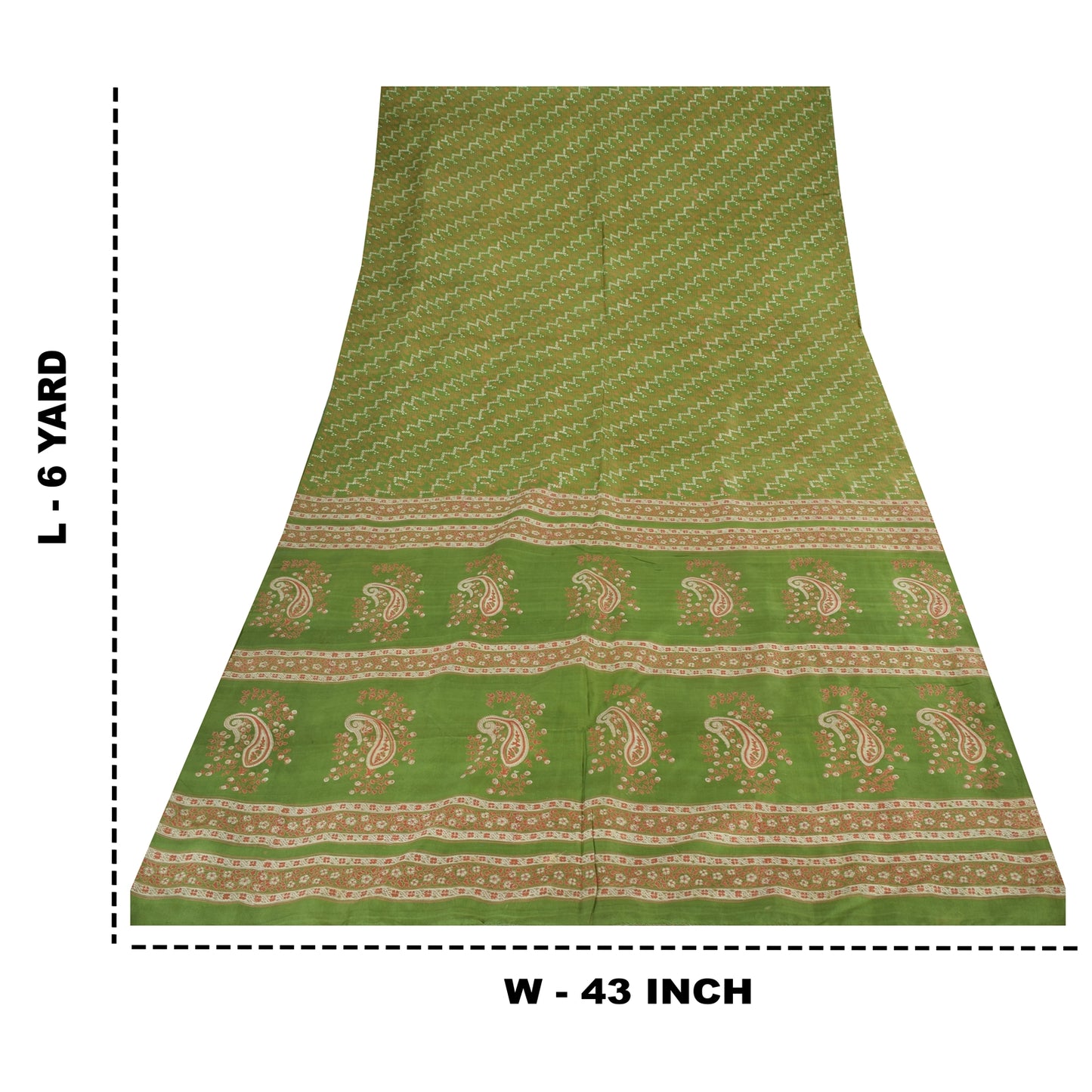 Sanskriti Vintage Sarees Green Indian Pure Silk Printed Sari 6yd Craft Fabric