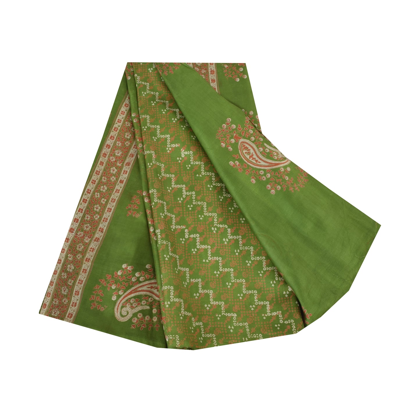 Sanskriti Vintage Sarees Green Indian Pure Silk Printed Sari 6yd Craft Fabric