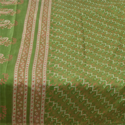 Sanskriti Vintage Sarees Green Indian Pure Silk Printed Sari 6yd Craft Fabric