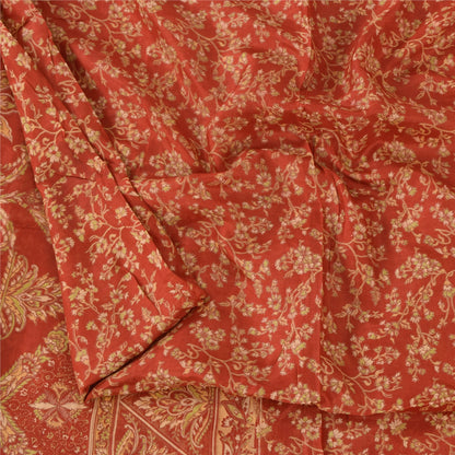 Sanskriti Vintage Sarees Indian Red 100% Pure Silk Printed Sari 5yd Craft Fabric