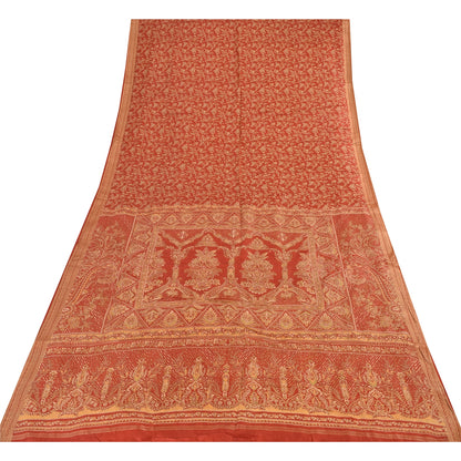 Sanskriti Vintage Sarees Indian Red 100% Pure Silk Printed Sari 5yd Craft Fabric