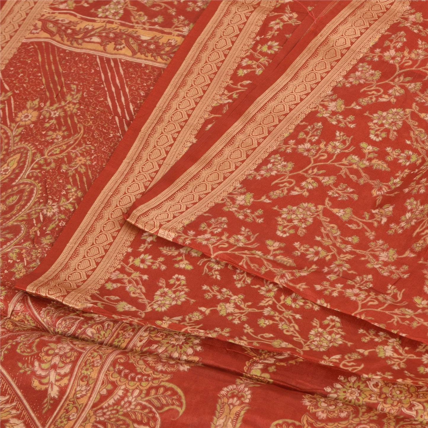 Sanskriti Vintage Sarees Indian Red 100% Pure Silk Printed Sari 5yd Craft Fabric