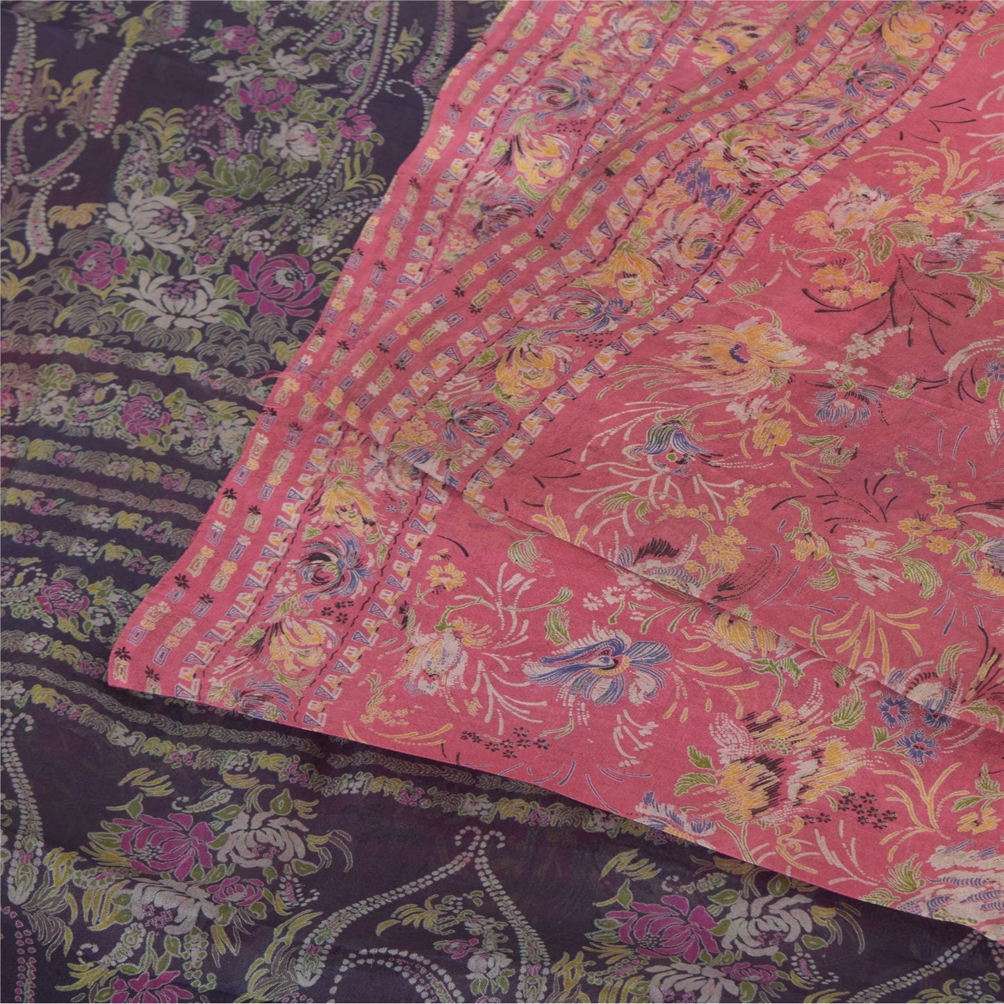 Sanskriti Vintage Sarees Pink Pure Silk Printed Sari 5yd Craft Fabric