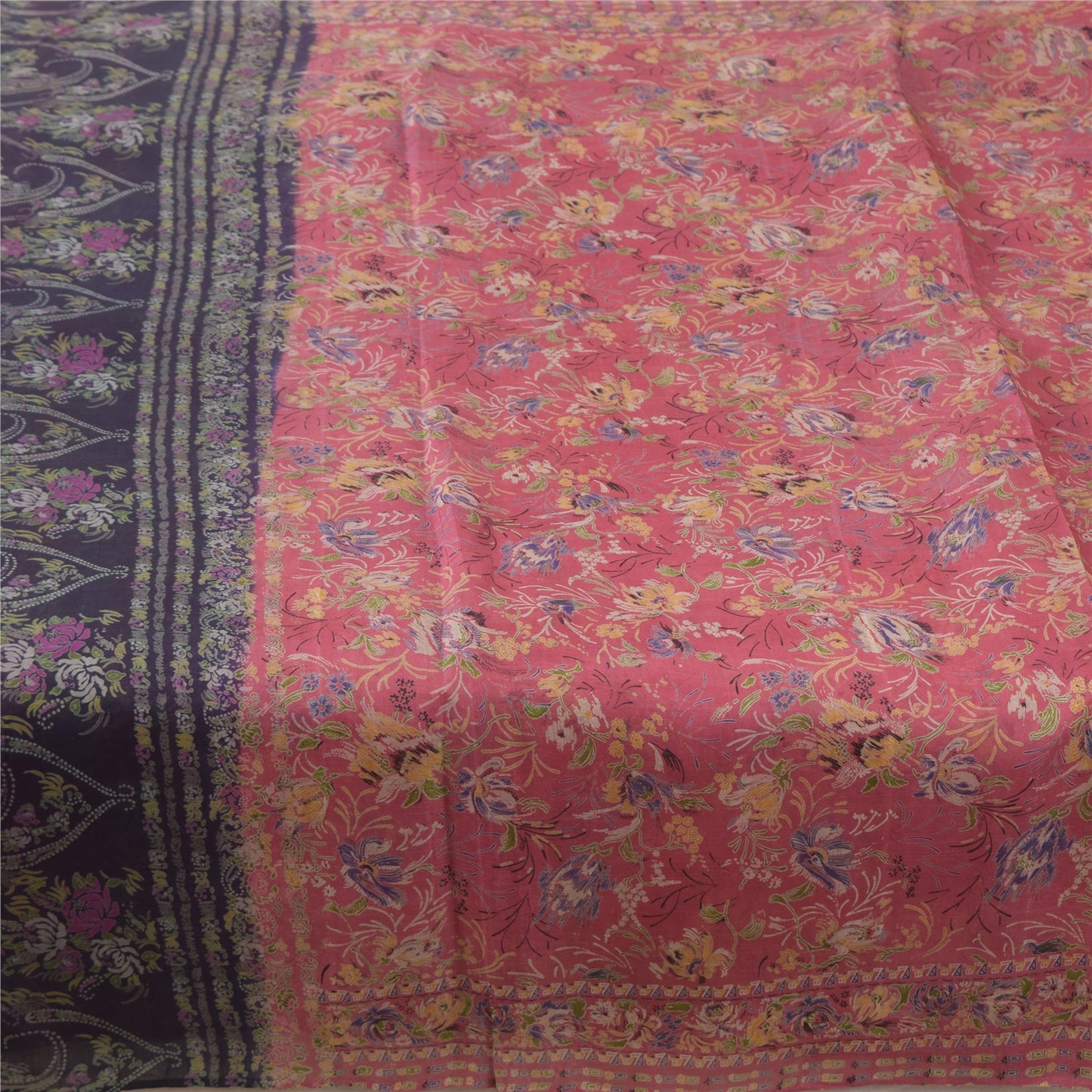 Sanskriti Vintage Sarees Pink Pure Silk Printed Sari 5yd Craft Fabric