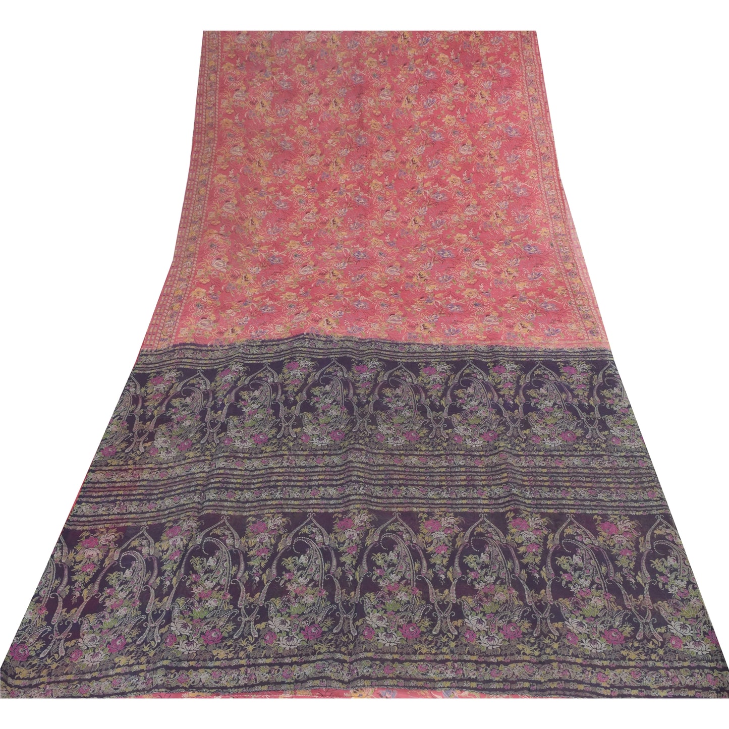 Sanskriti Vintage Sarees Pink Pure Silk Printed Sari 5yd Craft Fabric