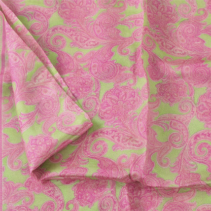 Sanskriti Vintage Sarees Pink/Green 100% Pure Silk Printed Sari 5yd Craft Fabric