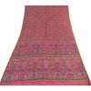 Sanskriti Vintage Sarees Pink Zari Border Pure Silk Print Sari 6yd Craft Fabric