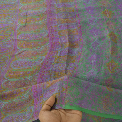 Sanskriti Vintage Sarees Green Pure Silk Printed Sari 6yd Floral Craft Fabric