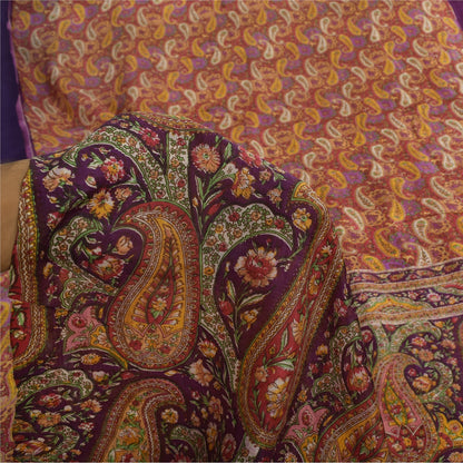 Sanskriti Vintage Sarees Multi Pure Silk Printed Sari 5yd Paisley Craft Fabric