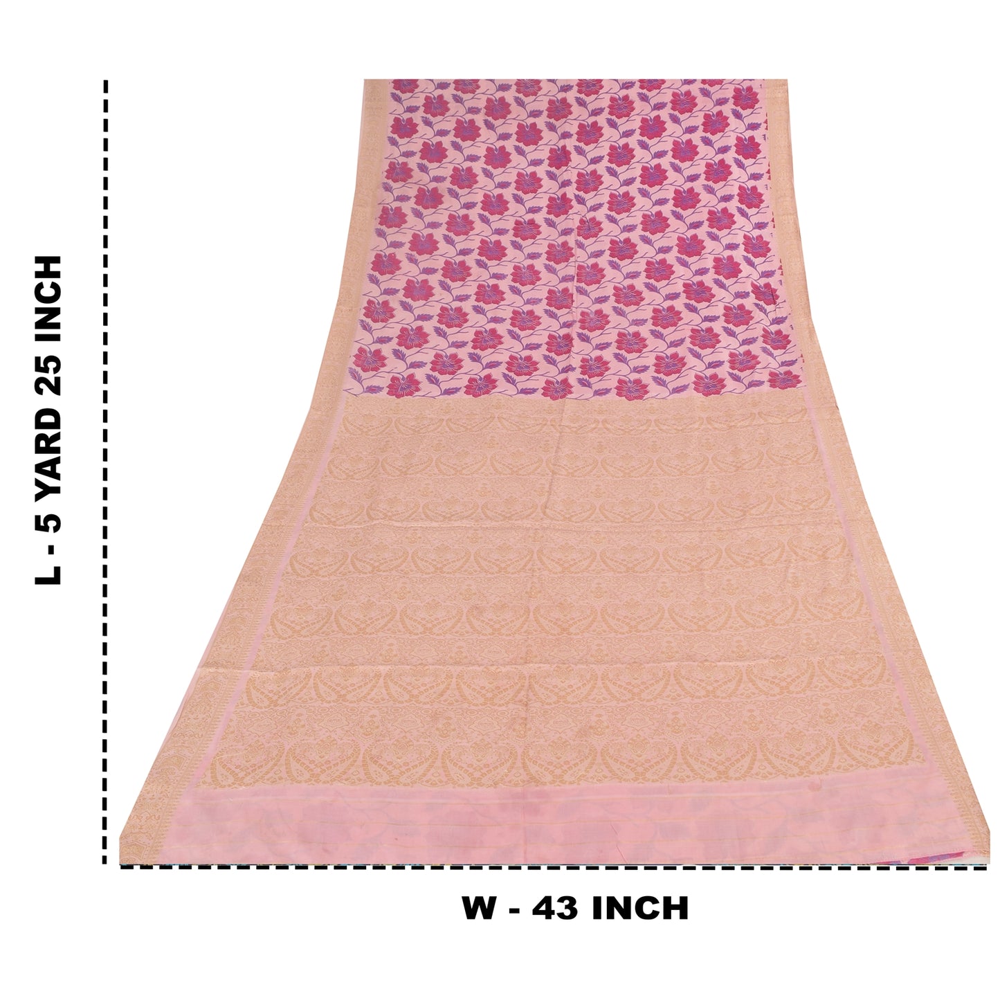 Sanskriti Vintage Sarees From India Pink Pure Silk Printed Sari 5yd Craft Fabric