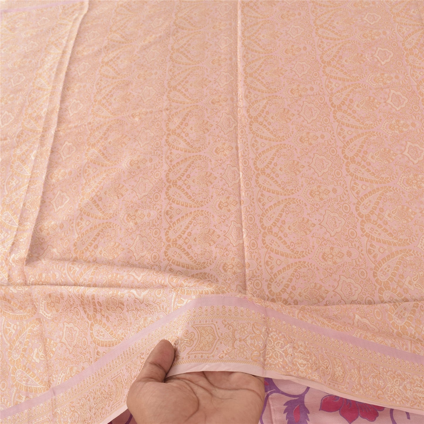 Sanskriti Vintage Sarees From India Pink Pure Silk Printed Sari 5yd Craft Fabric