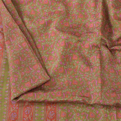 Sanskriti Vintage Sarees Dusty Red Pure Silk Printed Sari 5yd Soft Craft Fabric