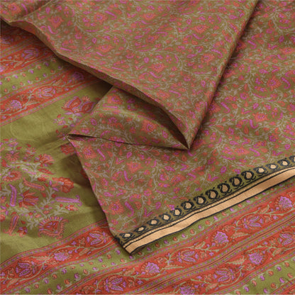 Sanskriti Vintage Sarees Red/Green 100%Pure Silk Printed Sari 6yd Craft Fabric