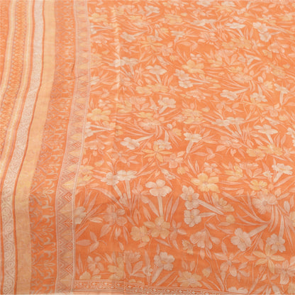 Sanskriti Vintage Sarees Orange Indian Pure Silk Printed Sari 5yd Craft Fabric