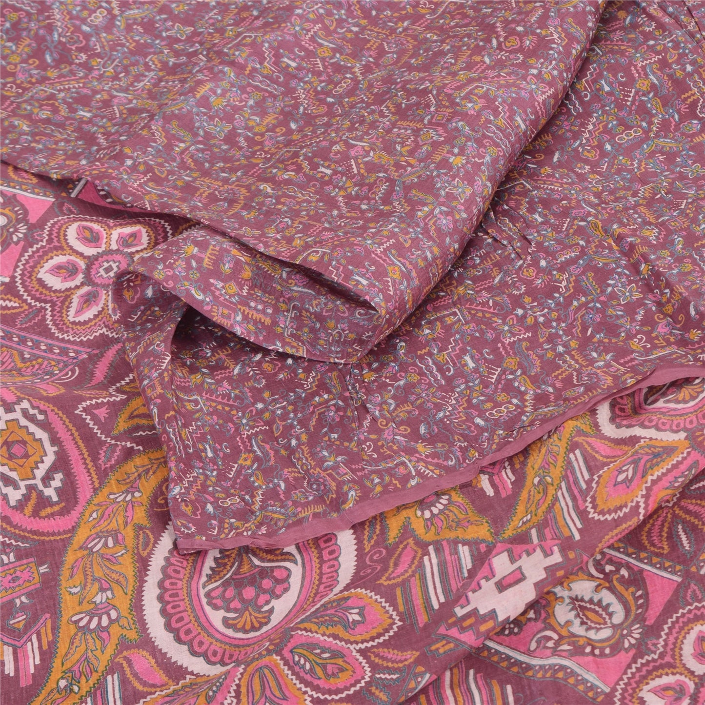 Sanskriti Vintage Sarees Mauve Indian Pure Silk Printed Sari 5yd Craft Fabric