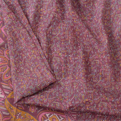 Sanskriti Vintage Sarees Mauve Indian Pure Silk Printed Sari 5yd Craft Fabric