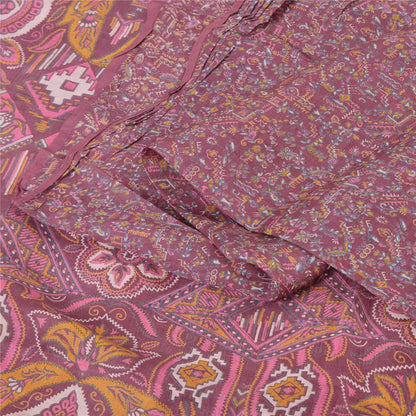 Sanskriti Vintage Sarees Mauve Indian Pure Silk Printed Sari 5yd Craft Fabric