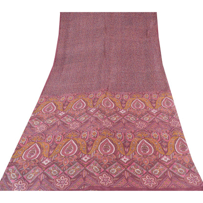 Sanskriti Vintage Sarees Mauve Indian Pure Silk Printed Sari 5yd Craft Fabric