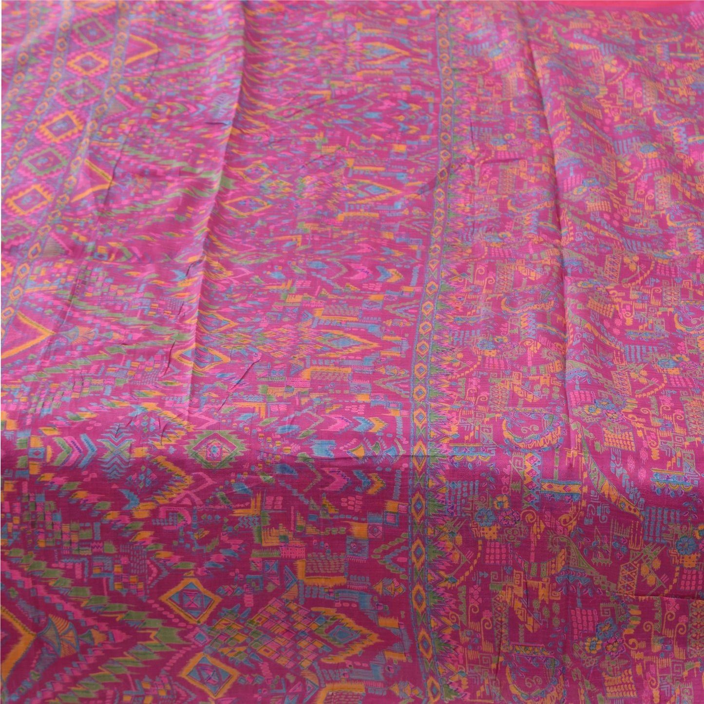 Sanskriti Vintage Sarees Blush-Pink Pure Silk Printed Sari 5yd Soft Craft Fabric