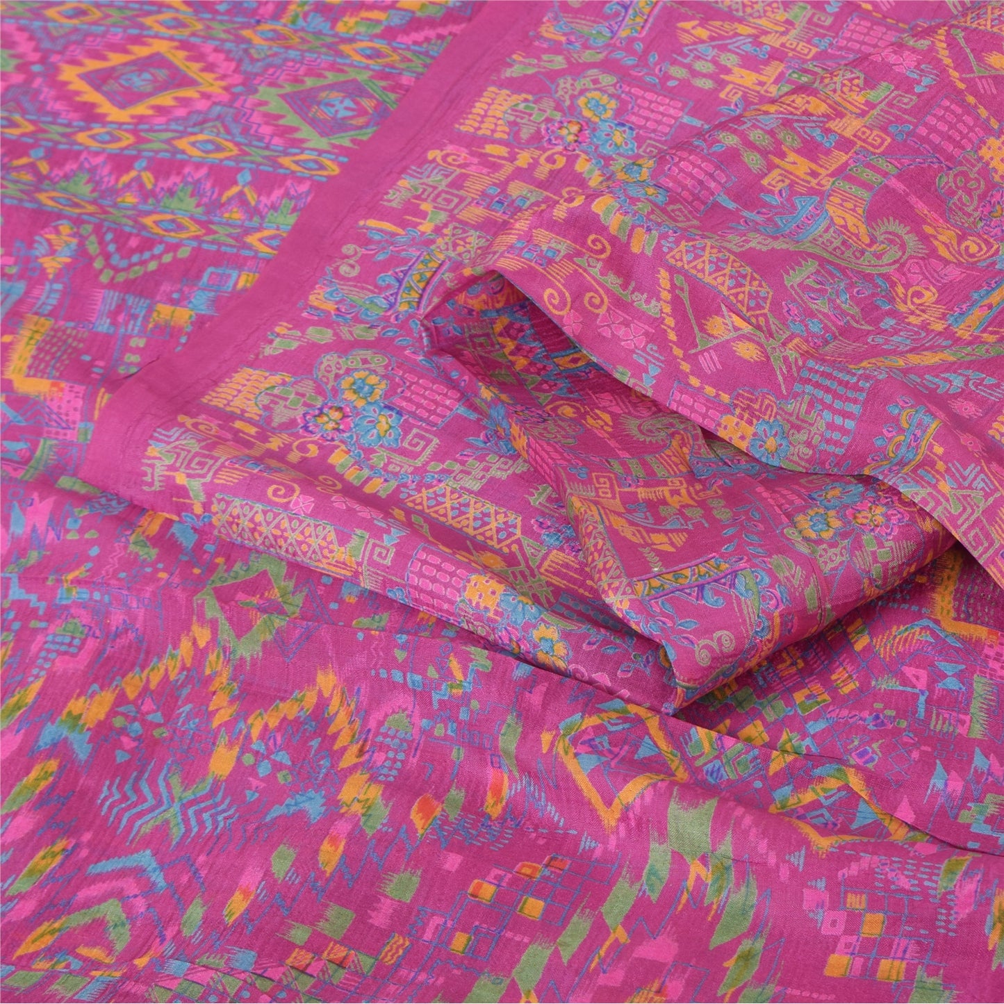 Sanskriti Vintage Sarees Blush-Pink Pure Silk Printed Sari 5yd Soft Craft Fabric