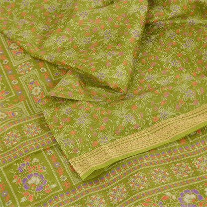 Sanskriti Vintage Sarees Green Pure Silk Floral Printed Sari 5yd Craft Fabric