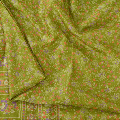 Sanskriti Vintage Sarees Green Pure Silk Floral Printed Sari 5yd Craft Fabric