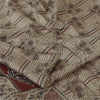 Sanskriti Vintage Sarees Pale-Cream Pure Silk Printed Sari 6yd Soft Craft Fabric