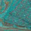 Sanskriti Vintage Sarees Aquamarine Blue Pure Silk Printed Sari 5yd Craft Fabric