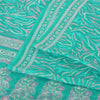 Sanskriti Vintage Sarees Aquamarine Blue Pure Silk Printed Sari 5yd Craft Fabric