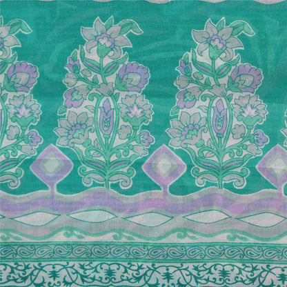 Sanskriti Vintage Sarees Aquamarine Blue Pure Silk Printed Sari 5yd Craft Fabric