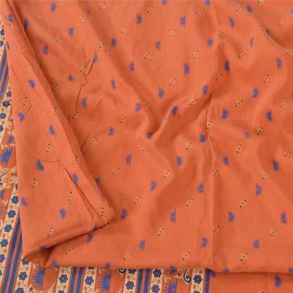 Sanskriti Vintage Sarees Orange/Blue Pure Silk Printed Sari 6yd Craft Fabric