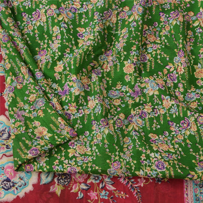 Sanskriti Vintage Sarees Green Indian Pure Silk Printed Sari 5yd Craft Fabric