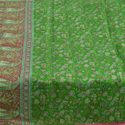 Sanskriti Vintage Sarees Indian Green Pure Silk Printed Sari 5yd Craft Fabric