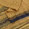 Sanskriti Vintage Sarees PaleYellow 100% Pure Silk Printed Sari 6yd Craft Fabric