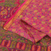 Sanskriti Vintage Sarees Pink Zari Border Pure Silk Print Sari 6yd Craft Fabric