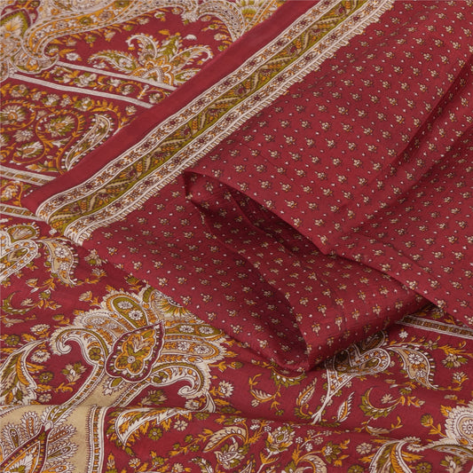 Sanskriti Vintage Sarees From India Red Pure Silk Printed Sari 5yd Craft Fabric