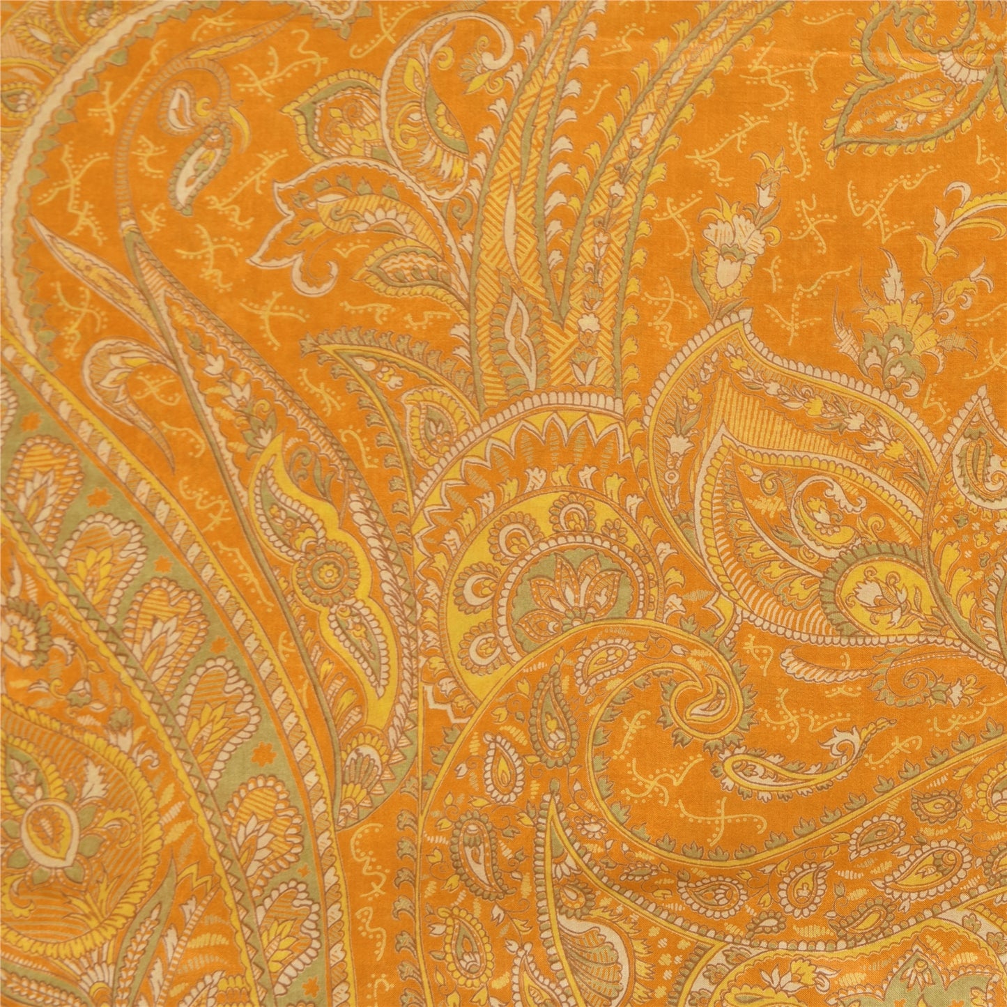 Sanskriti Vintage Sarees Yellow Indian Pure Silk Printed Sari 5yd Craft Fabric