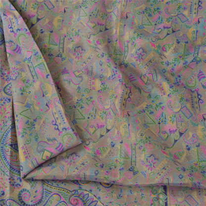 Sanskriti Vintage Sarees Gray From India Pure Silk Printed Sari 5yd Craft Fabric