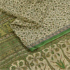 Sanskriti Vintage Sarees Green/Cream Pure Silk Printed Sari Floral Craft Fabric