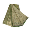 Sanskriti Vintage Sarees Green/Cream Pure Silk Printed Sari Floral Craft Fabric