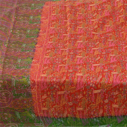 Sanskriti Vintage Sarees From India Red Pure Silk Printed Sari 5yd Craft Fabric