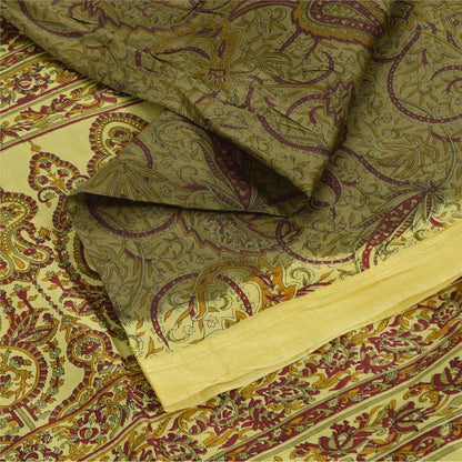 Sanskriti Vintage Sarees Green 100% Pure Silk Printed Sari 6yd Soft Craft Fabric