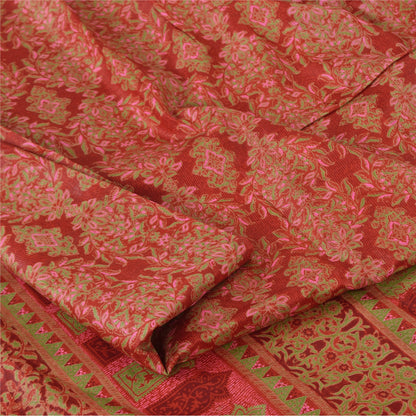 Sanskriti Vintage Sarees Red Indian Pure Silk Printed Sari 5yd Craft Fabric