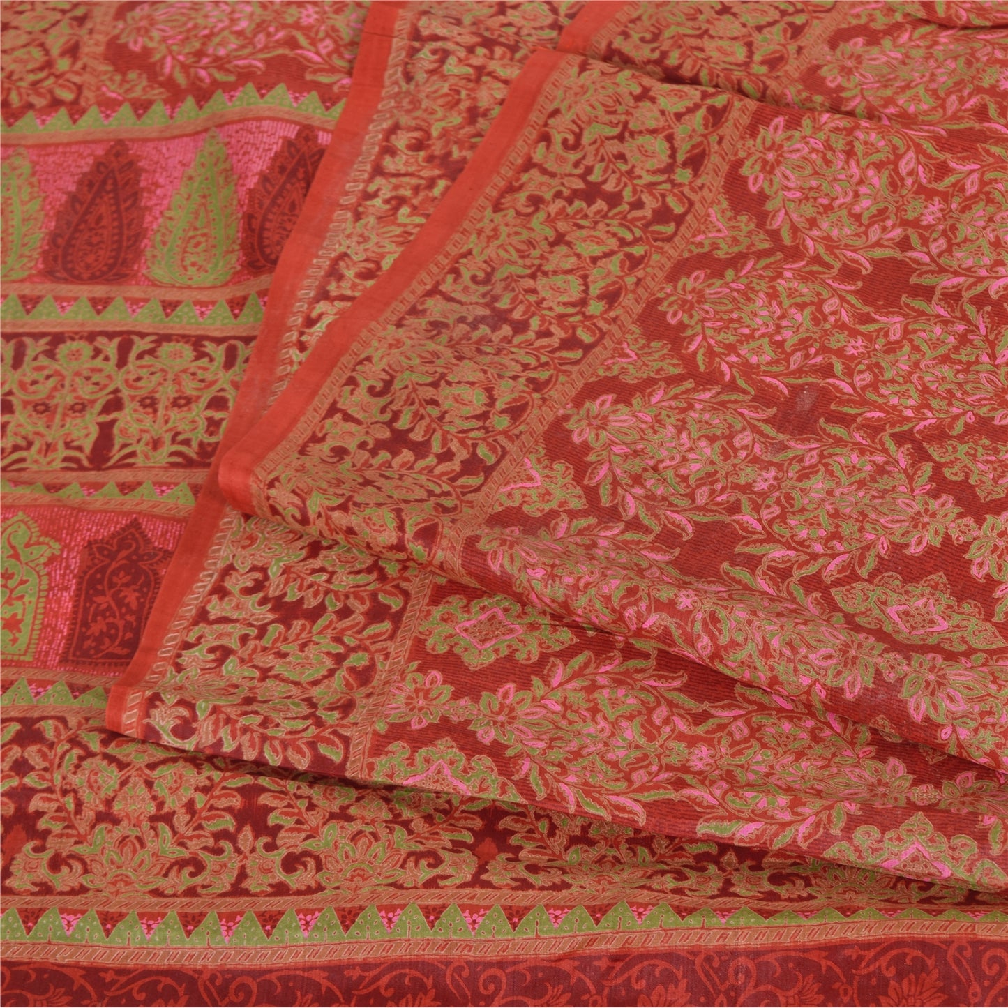 Sanskriti Vintage Sarees Red Indian Pure Silk Printed Sari 5yd Craft Fabric