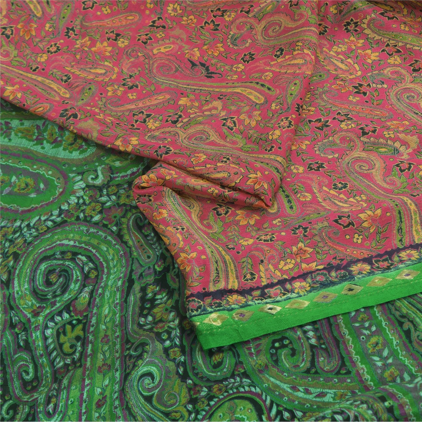 Sanskriti Vintage Sarees From India Pink Pure Silk Printed Sari 5yd Craft Fabric