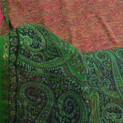 Sanskriti Vintage Sarees From India Pink Pure Silk Printed Sari 5yd Craft Fabric