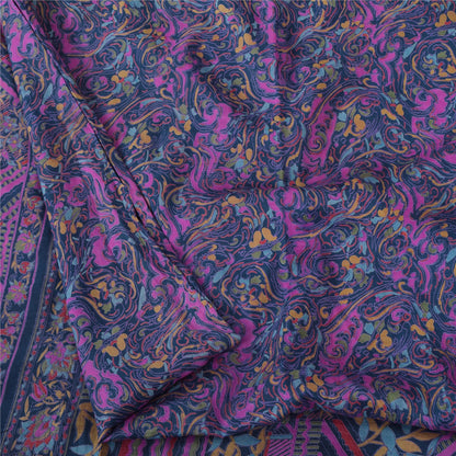 Sanskriti Vintage Sarees Purple 100% Pure Silk Printed Sari 5yd SoftCraft Fabric