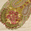 Sanskriti Vintage Sarees Cream/Green Pure Silk Hand Block Print Sari 6 yd Fabric